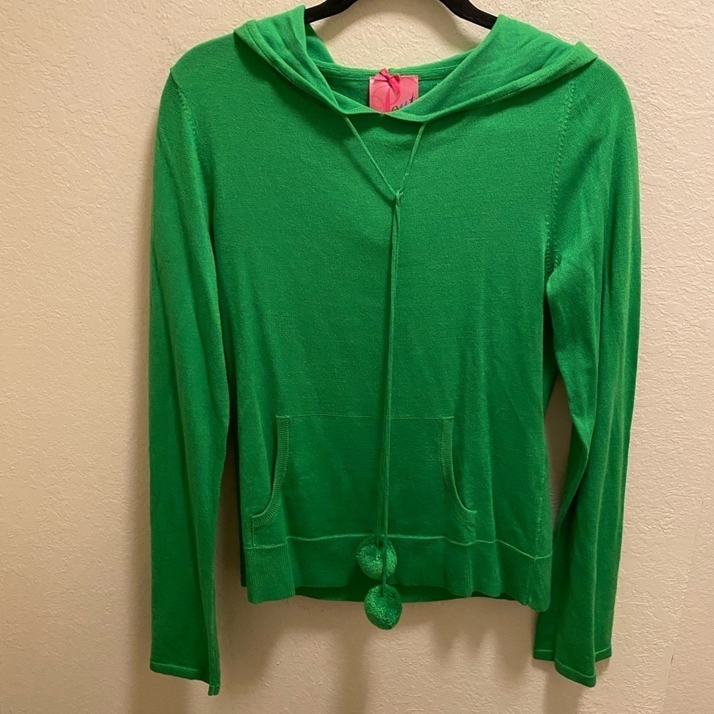 Victoria's Secret Pout Green Y2K Rhinestone & Pom Pom Detail Knit Hoodie Size L